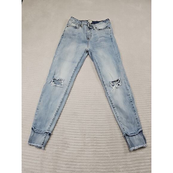 easel Denim - Easel Jeans Womens Medium Distressed Light Wash Skinny Fit Stretch